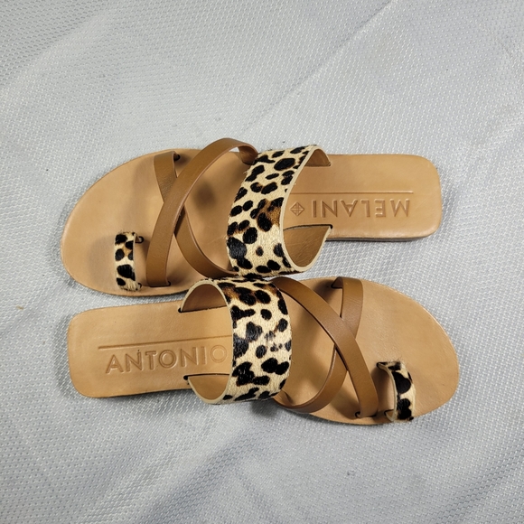 Michael Antonio Shoes - Antonio Melani Slip on flat sandals Real Bovine Hair Upper size 9M animal print.